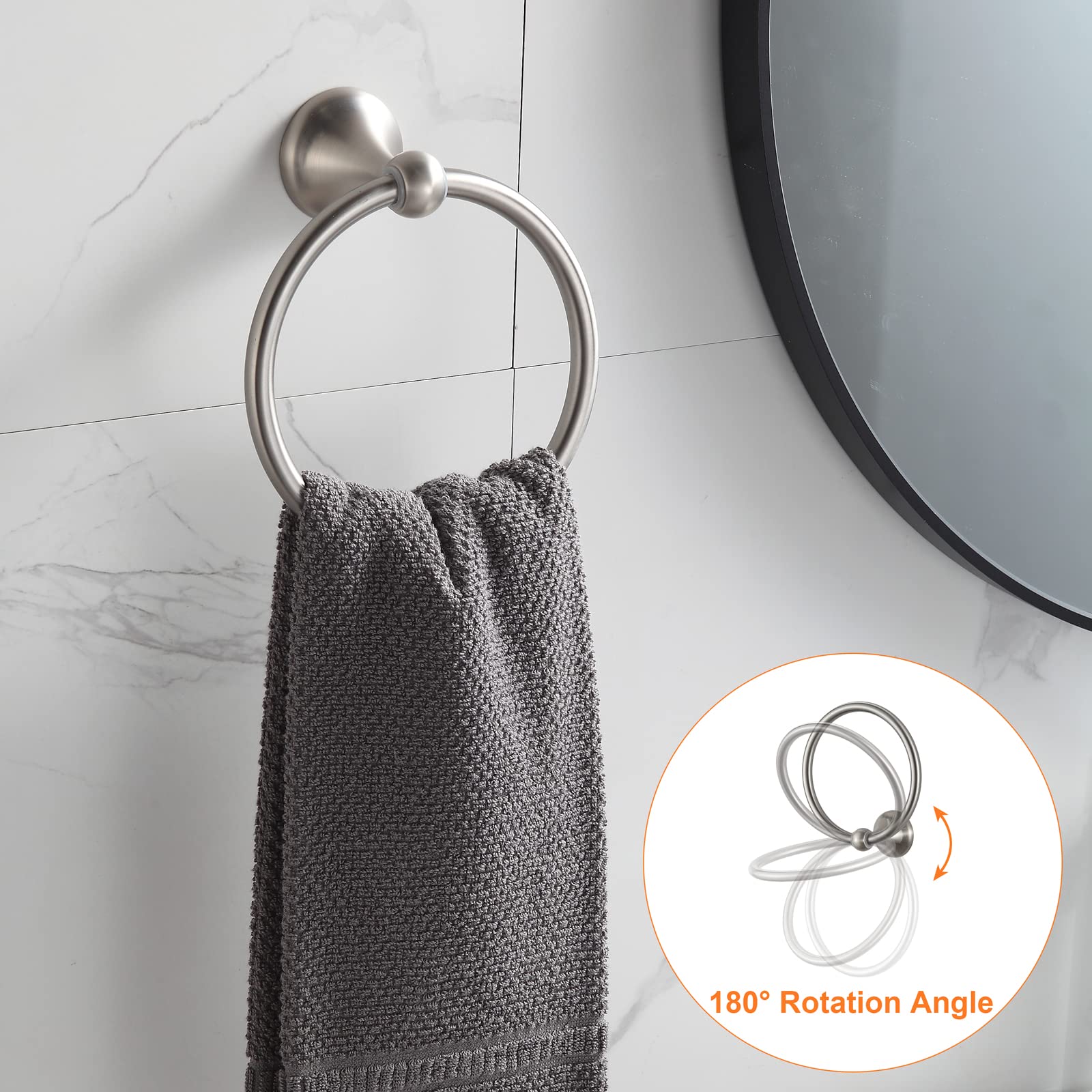 BGL brushed nickel toilet paper holder complements other pieces for complete bathroom organization.