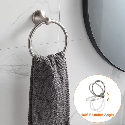BGL brushed nickel toilet paper holder complements other pieces for complete bathroom organization.