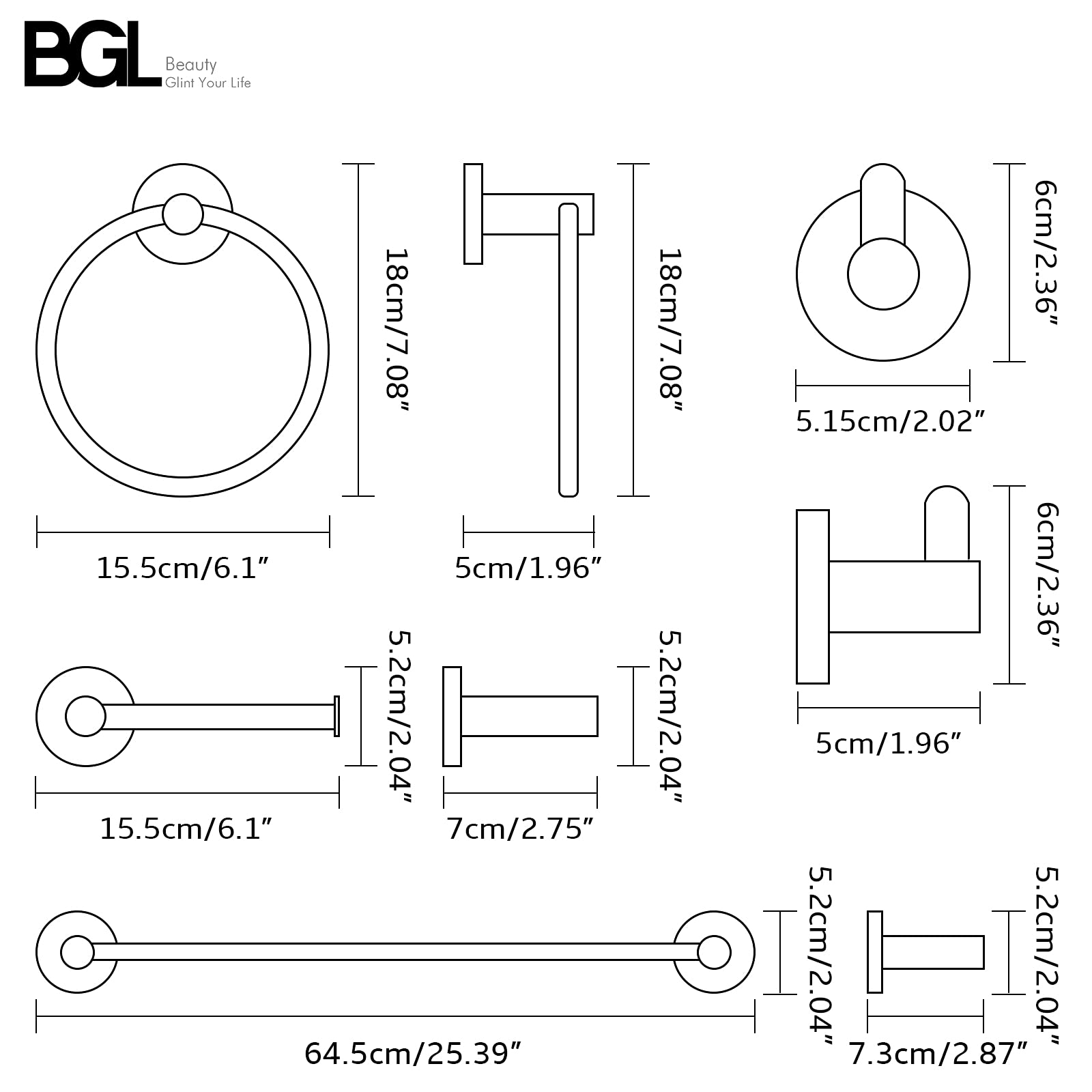 BGL matte black 24-inch towel bar installed in a modern bathroom.