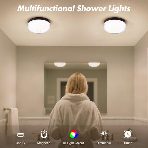 Bgmonster 2Pack shower light magnetic mount for quick, damage-free installation