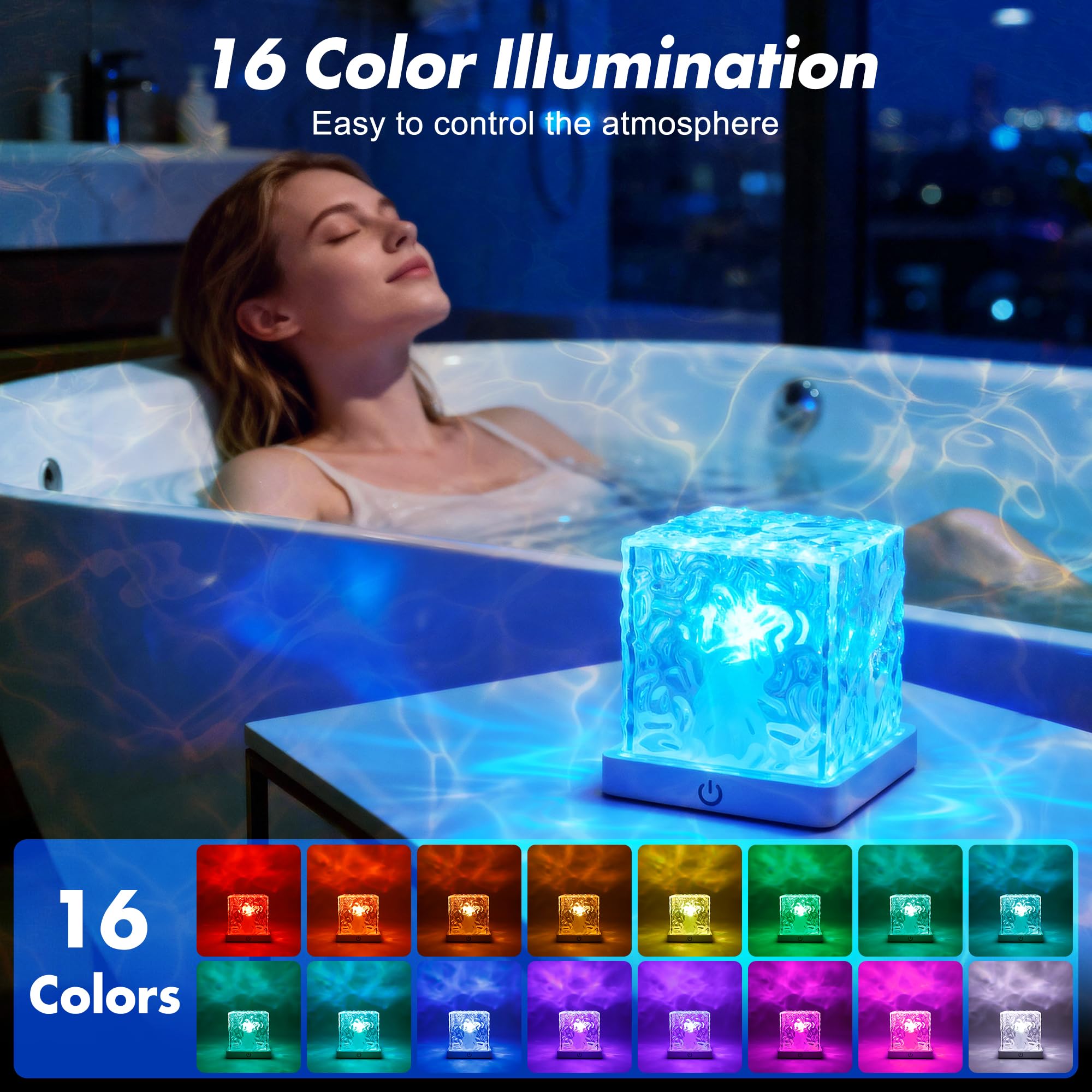Bgmonster ocean wave projector fills the bathroom with dynamic color and ambiance.