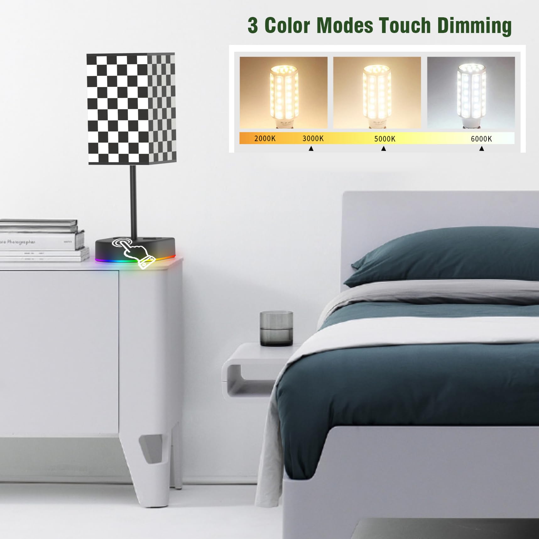 BGMUTCX lamp provides white, warm, and neutral modes for reading and ambiance.