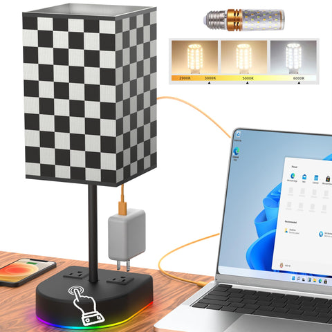 BGMUTCX bedside lamp with chessboard shade offers easy touch control and cozy lighting.