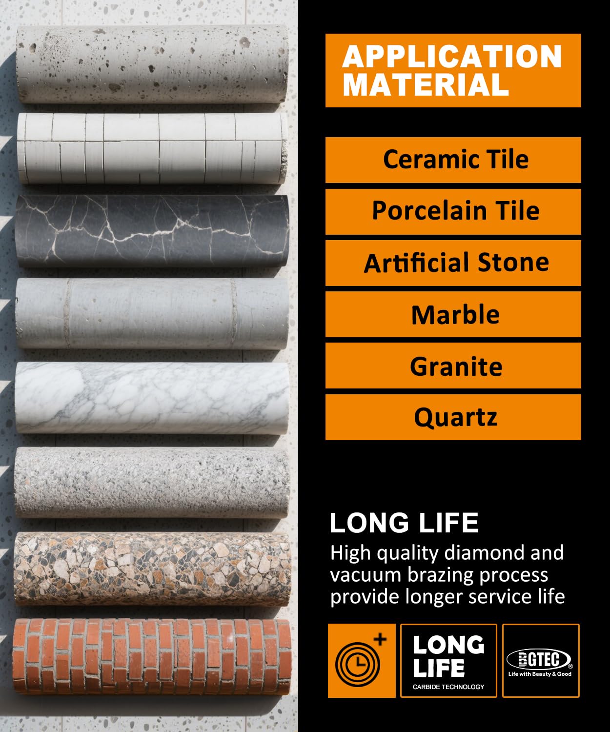 BGTEC 6mm bits in granite/marble setup illustrating durable vacuum brazed performance