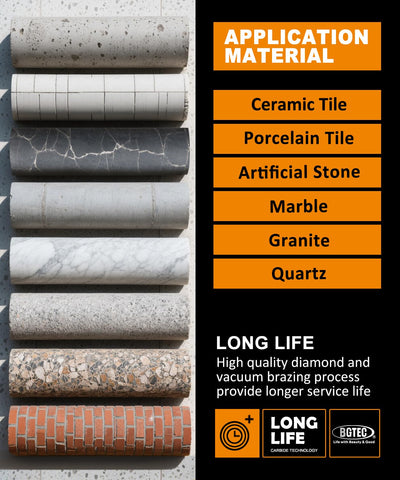 BGTEC 6mm bits in granite/marble setup illustrating durable vacuum brazed performance