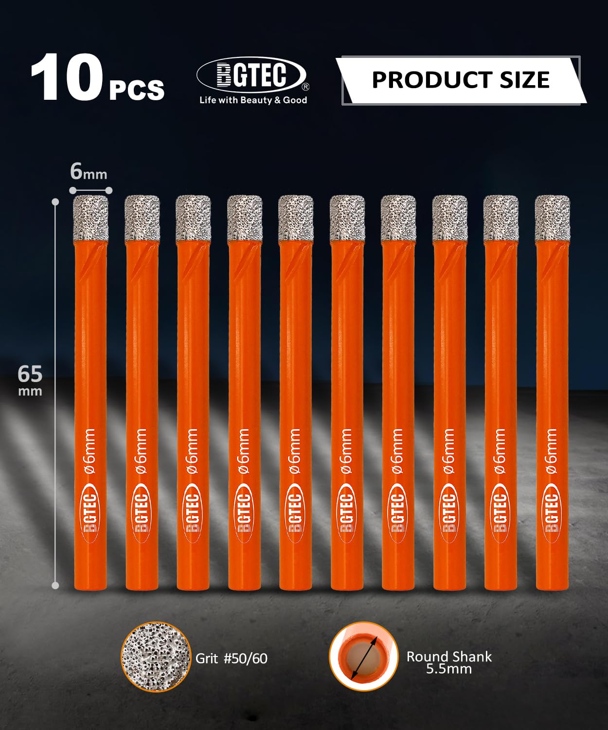 BGTEC Dry Diamond Drill Bit Set with side groove for efficient chip removal during stone work