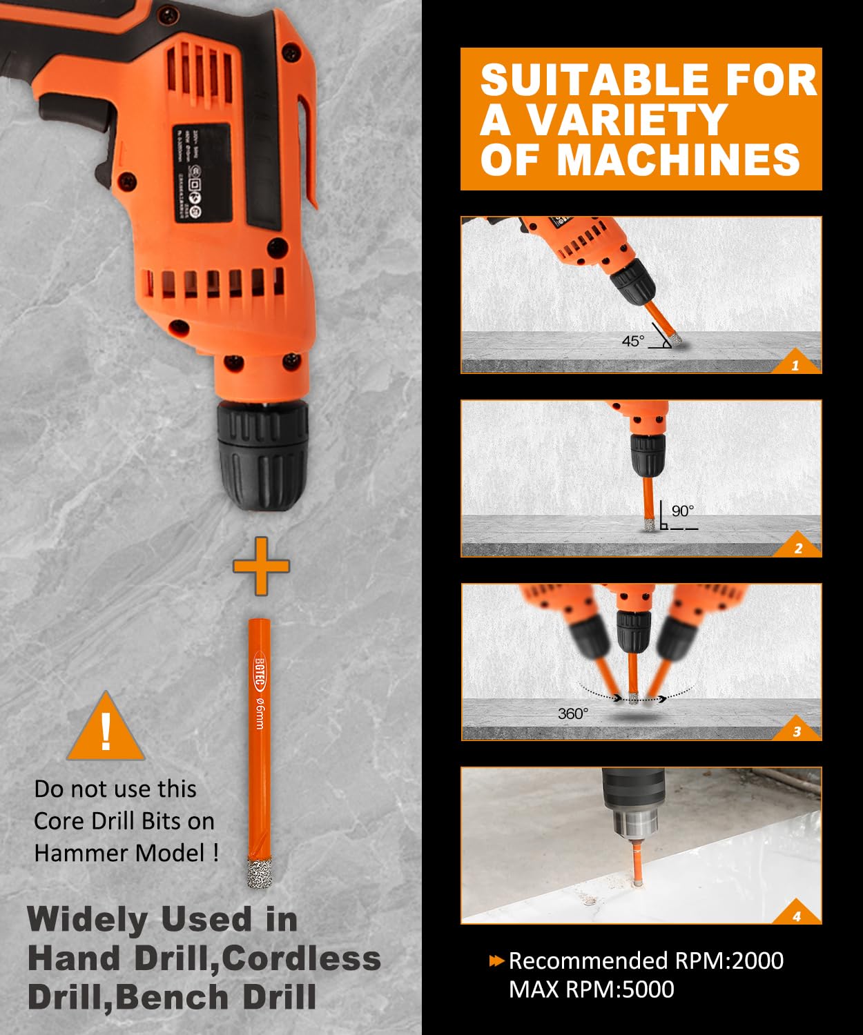 BGTEC drill bit set for tile and ceramic applications yielding clean edges