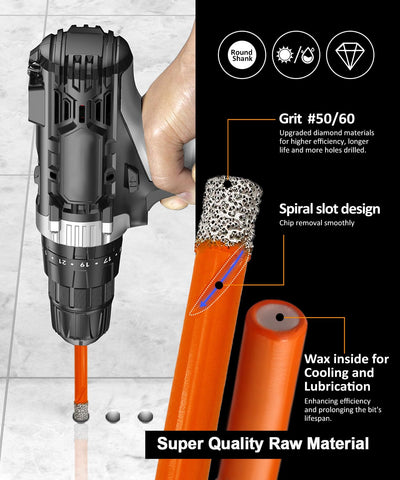 BGTEC Dry Diamond Drill Bit Set showing wax-core cooling for smoother cuts