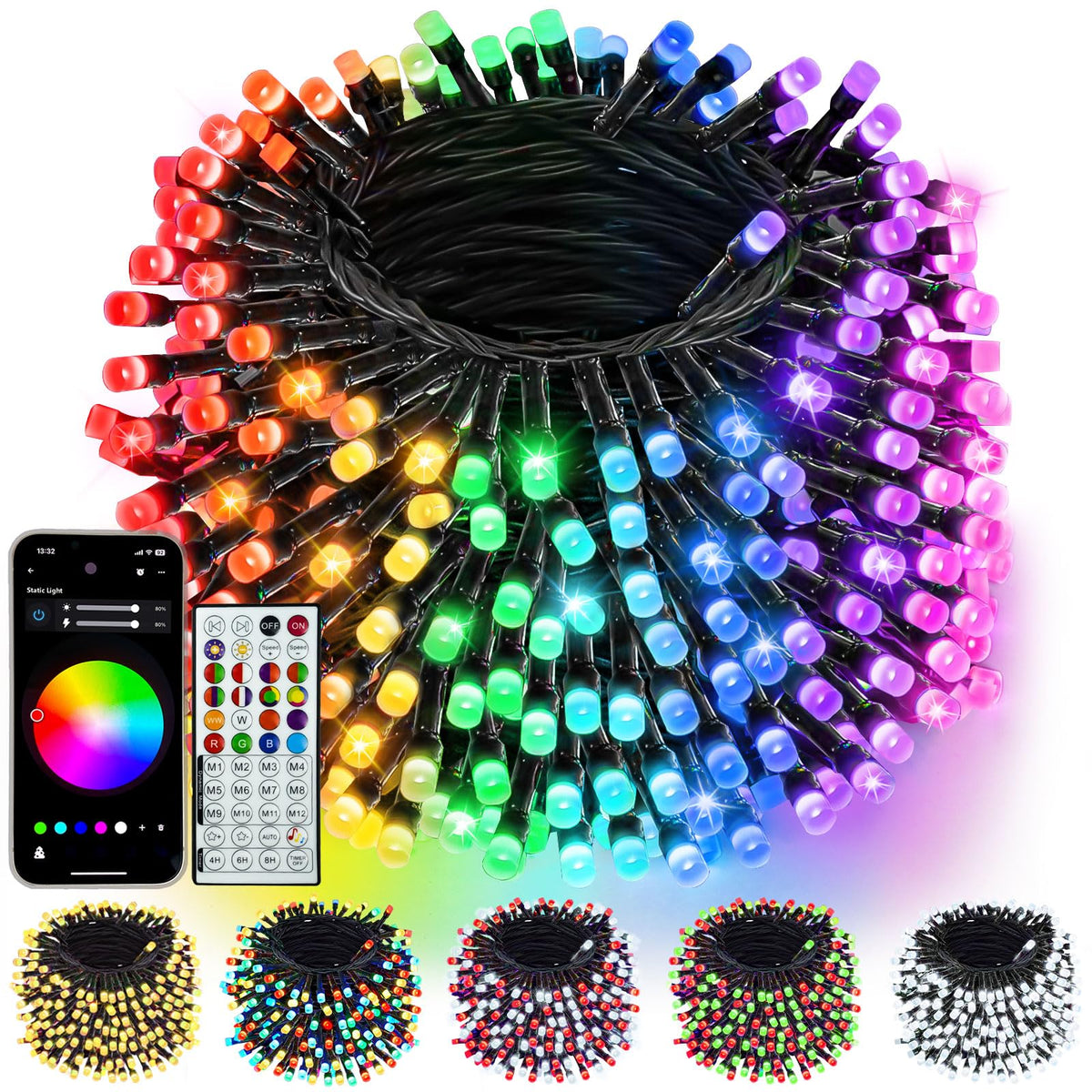 BHCLIGHT 240LED RGB lights on a long 95ft strand for expansive outdoor decor.