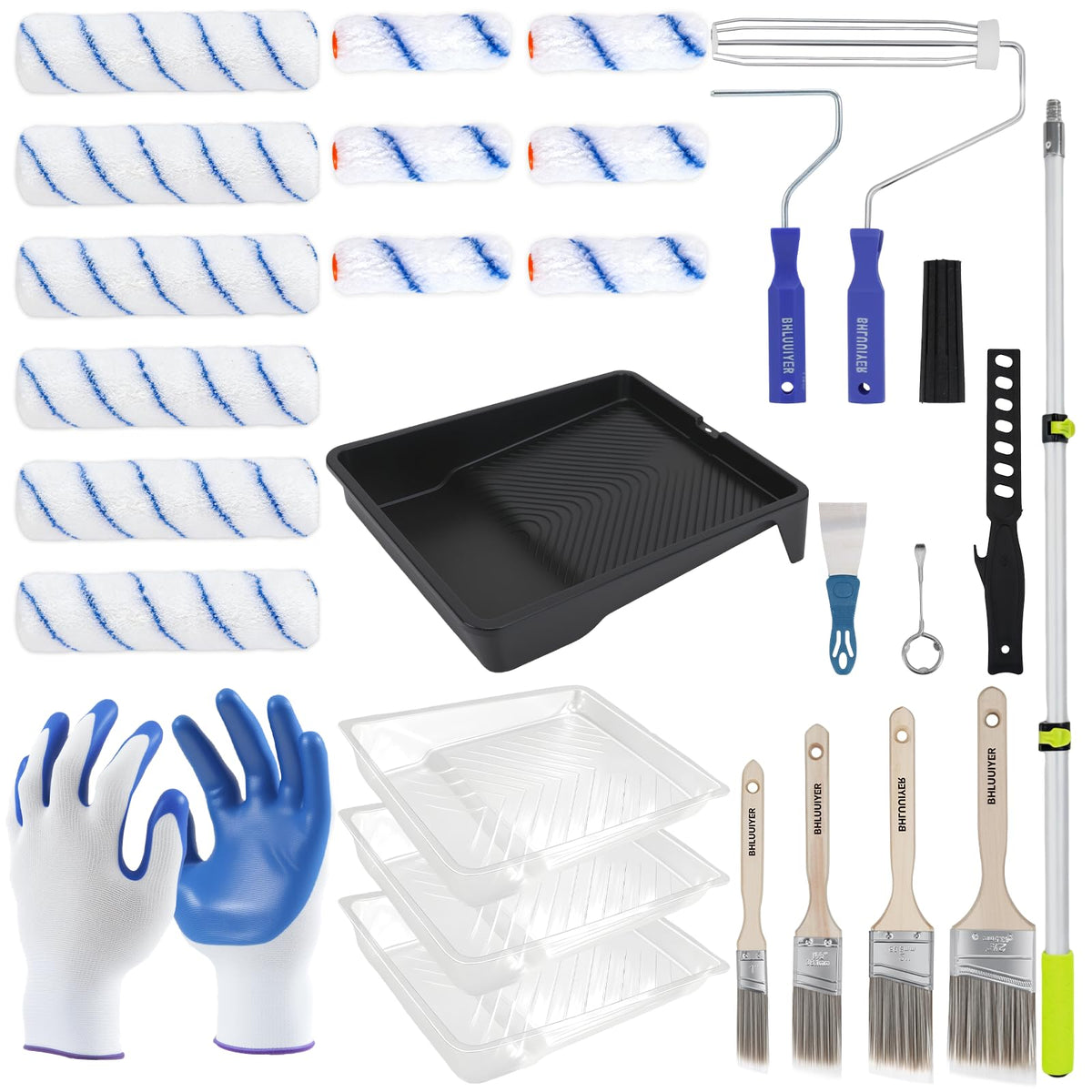 BHLUUIYER paint roller kit contents for a complete room makeover with quality tools.