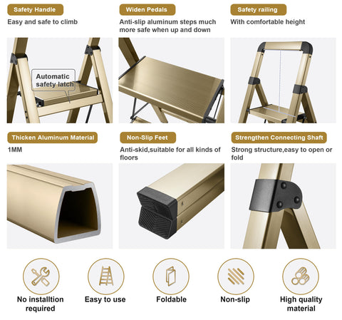 Bibkoke aluminum ladder with non-slip pedals ensures secure use
