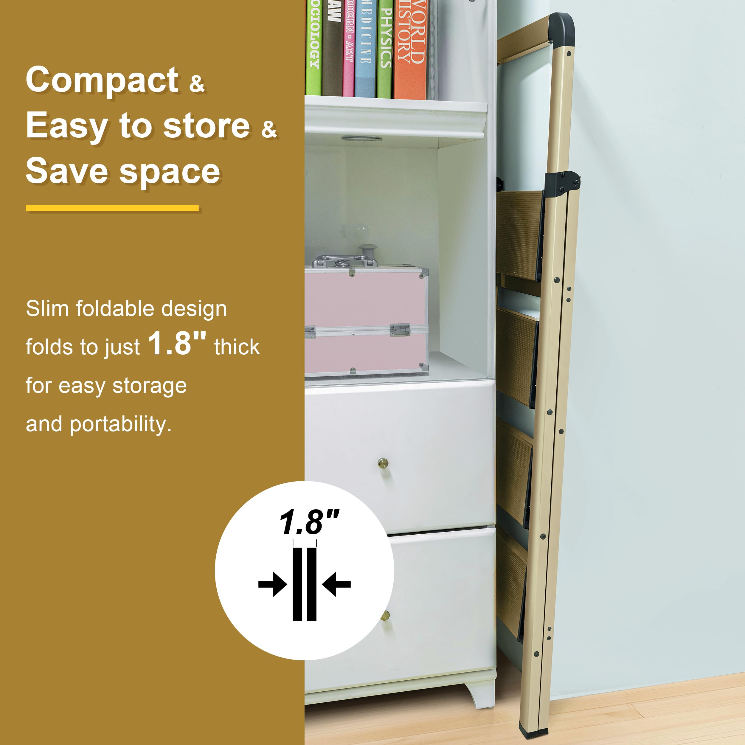 Bibkoke lightweight champagne-gold ladder offers easy portability