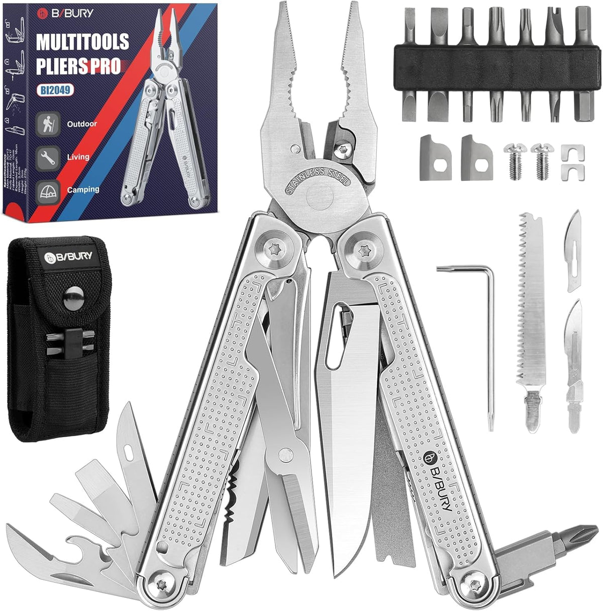 BIBURY BI2049 multitool folds neatly for portable outdoor use and quick access.
