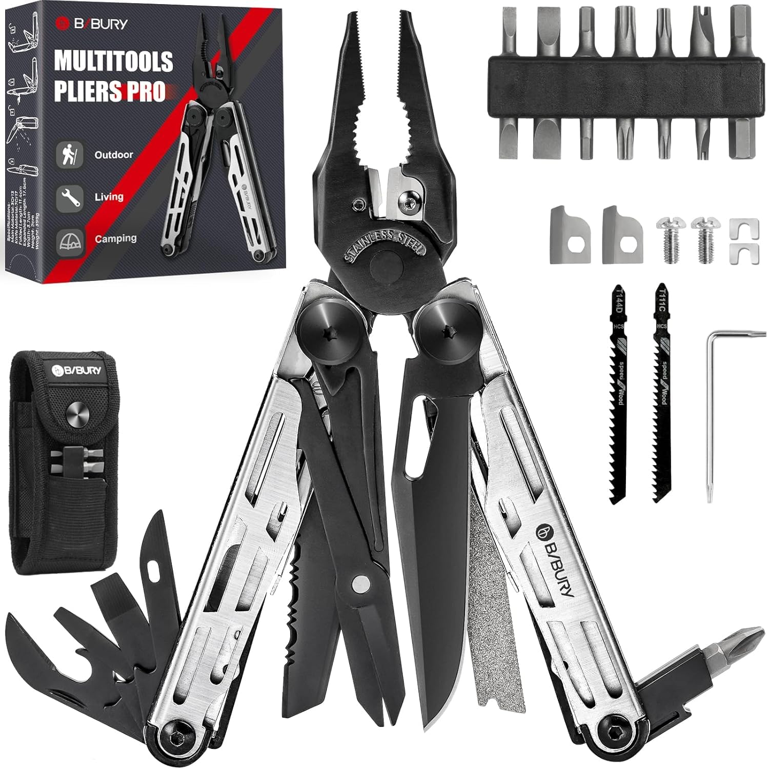 BIBURY Multitool Pliers Pro BI2045 folded design for easy portability and quick tasks.