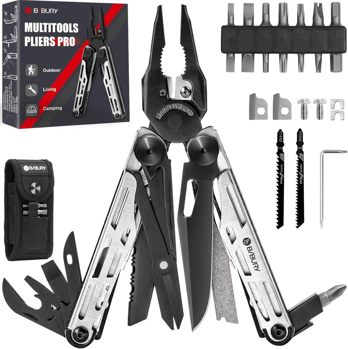BIBURY Multitool Pliers Pro BI2045 folded design for easy portability and quick tasks.