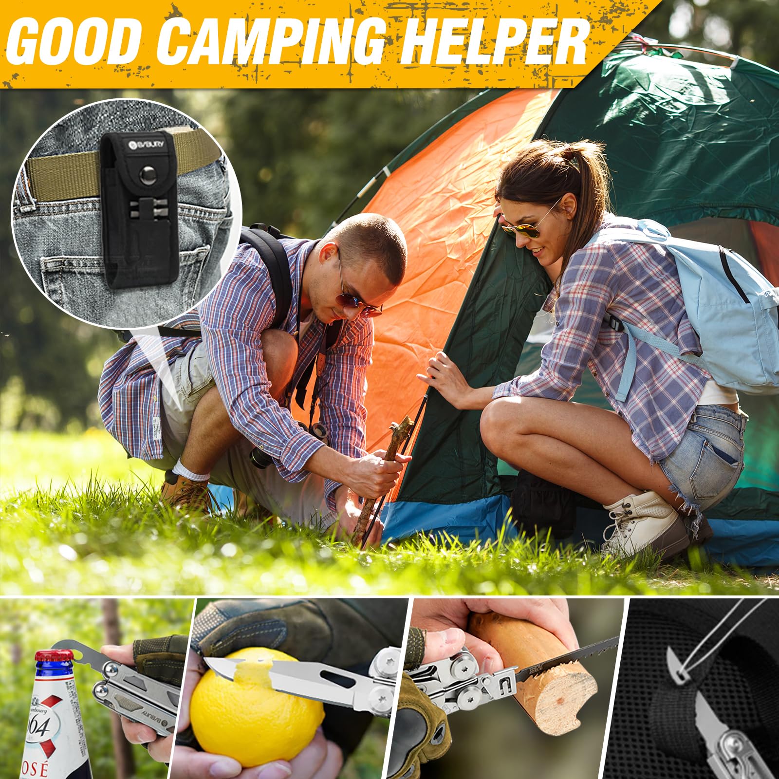 BIBURY BI2045 nylon sheath keeps the tool safe in a backpack.