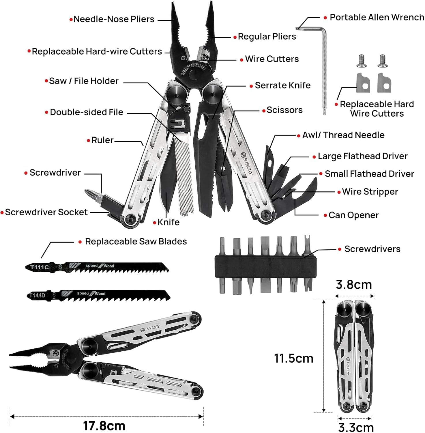BIBURY BI2045 replaceable hard wire cutter for durable outdoor tasks.