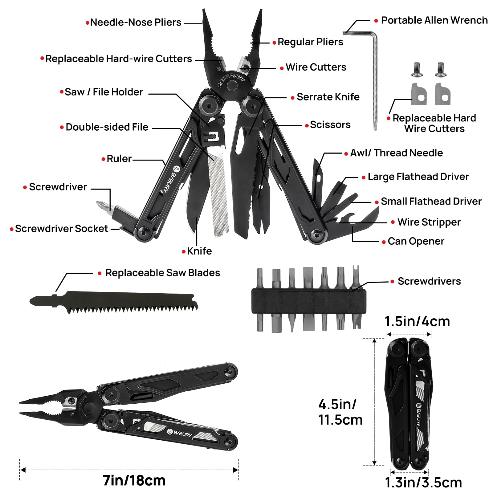 Bibury Multitool Pliers Pro BI2045AB open-pliers for quick field access