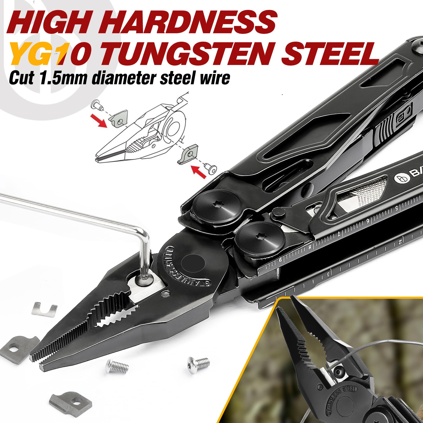 Bibury Multitool Pliers Pro BI2045AB replaceable-wire-cutters highlight long-term outdoor capability