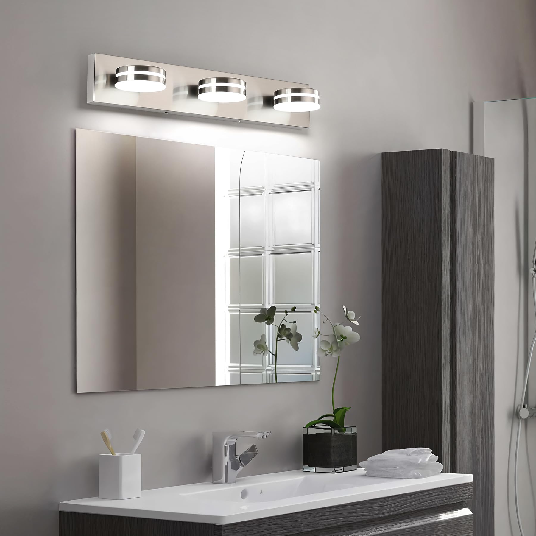 Bicrink brushed nickel dimmable led vanity light adapts brightness for tasks