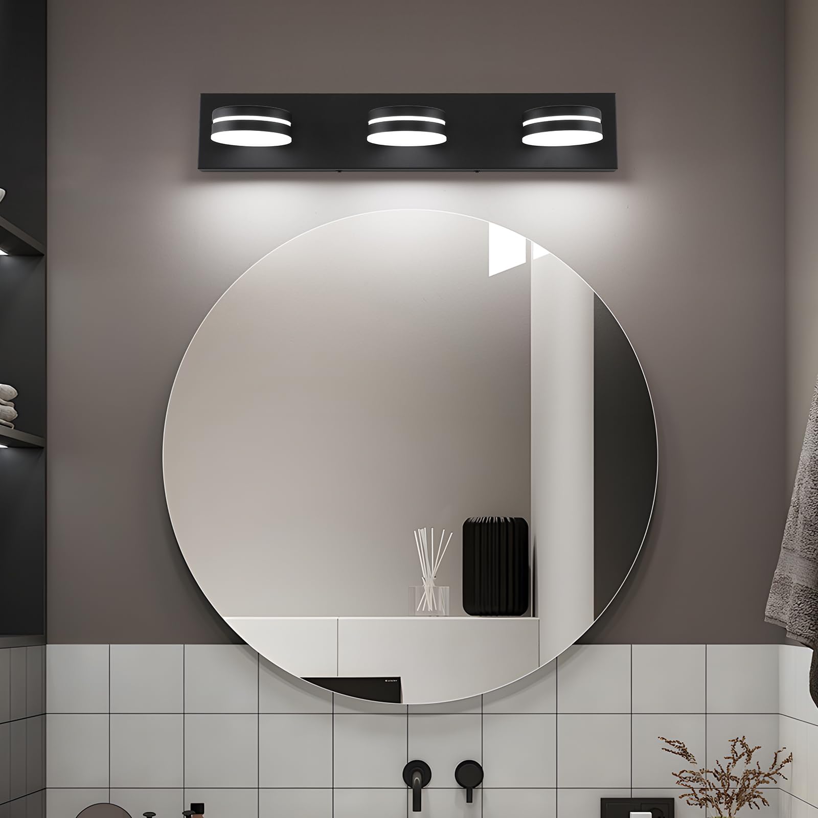 Bicrink vanity light with 360 rotating heads for flexible lighting.