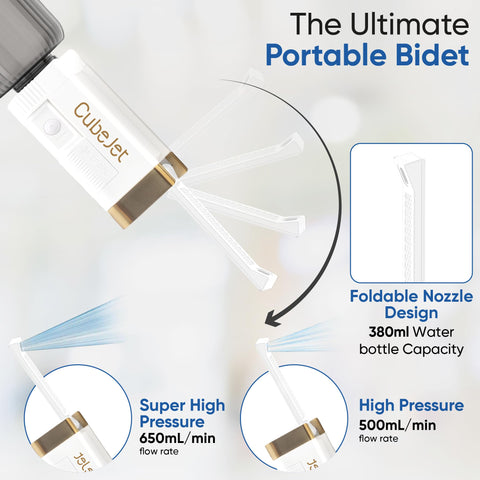 Bidet Buddy CubeJet 26mm bottle compatibility for easy travel setup.