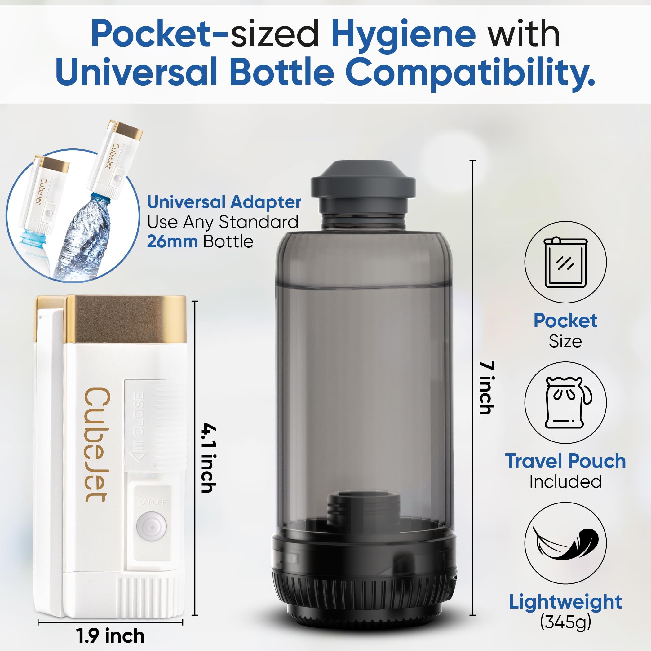 Bidet Buddy CubeJet compact travel kit with protective carry case.