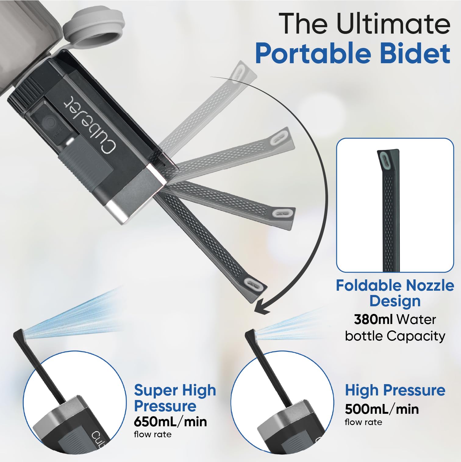 Bidet Buddy CubeJet USB-C rechargeable battery for long use