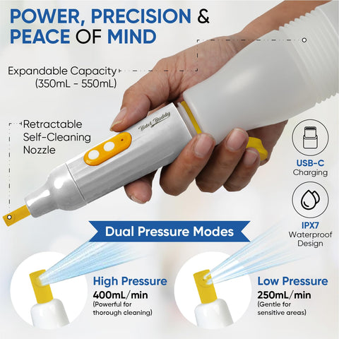 Bidet Buddy PureJet expandable bottle capacity for longer use away from home
