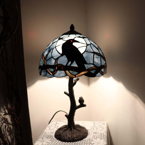 Bieye full moon Tiffany-style lamp base emitting warm ambience in living rooms