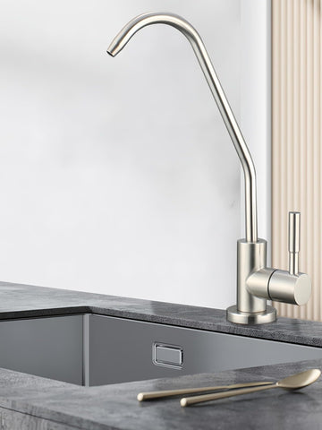 Bifordo RO faucet in brushed nickel side view demonstrates easy design and durable finish