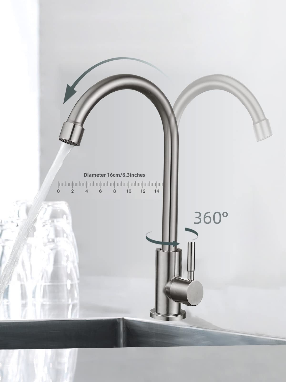 Bifordo faucet delivers a bubble-rich, splash-free water stream for easy washing.