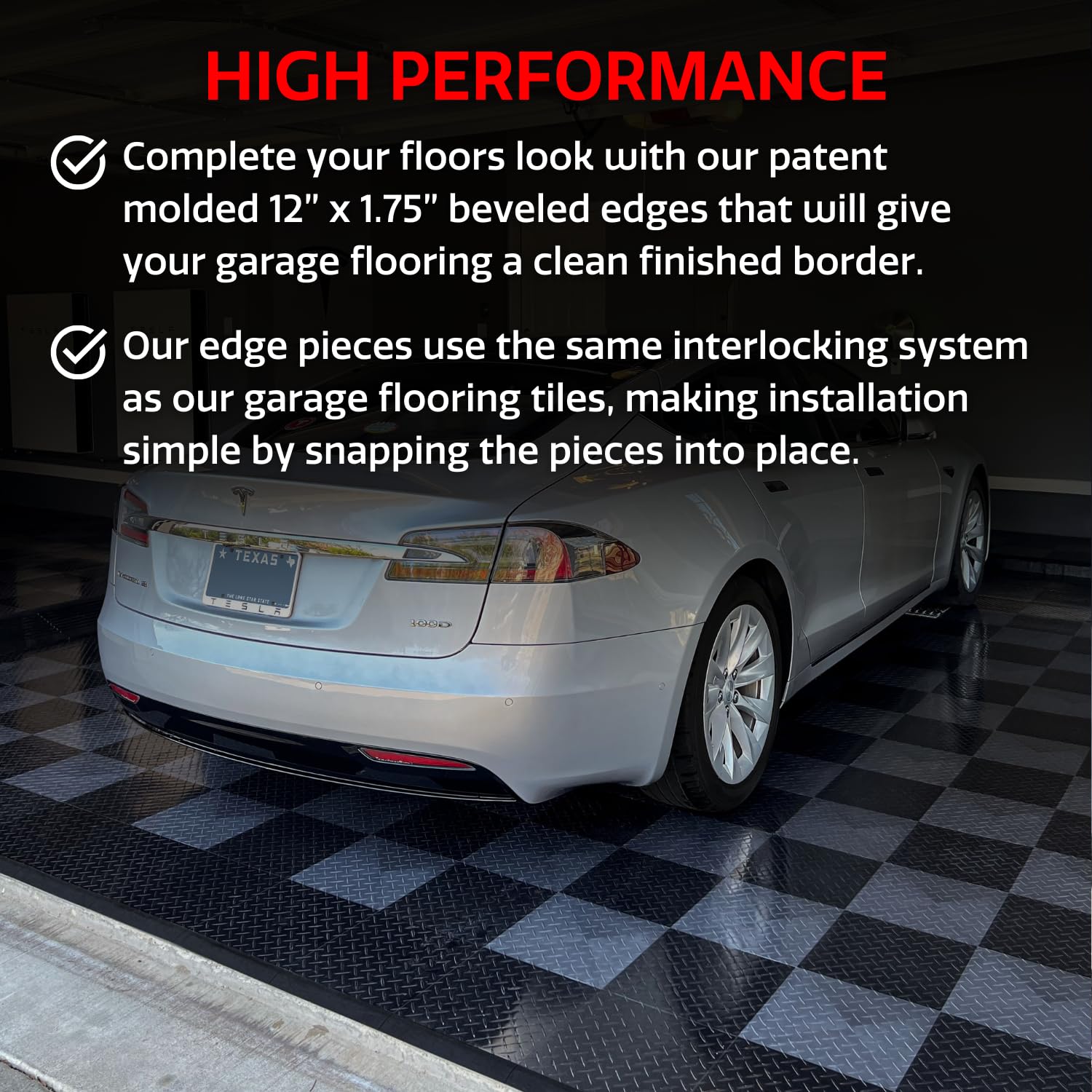 Big Floors edge kit shows compatibility with RaceDeck and GarageDeck tiles for quick updates.