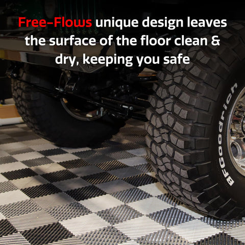 Big Floors RaceDeck Free-Flow slip-resistant surface keeps work areas safer.