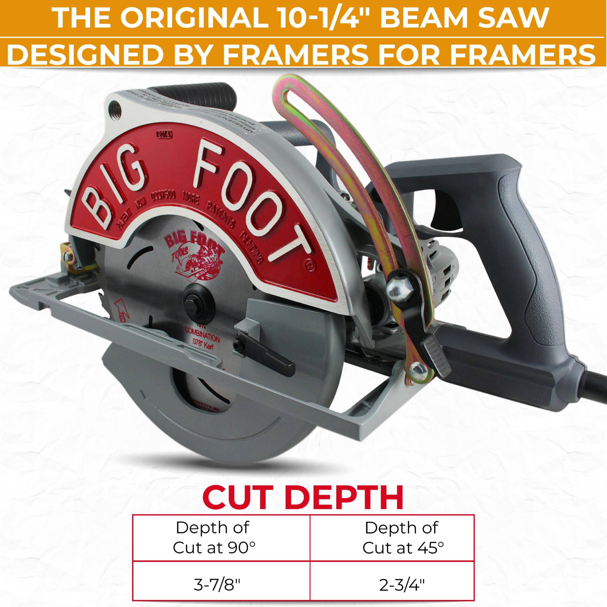 Big Foot Tools 10-1/4 inch blade enabling wide, efficient cuts