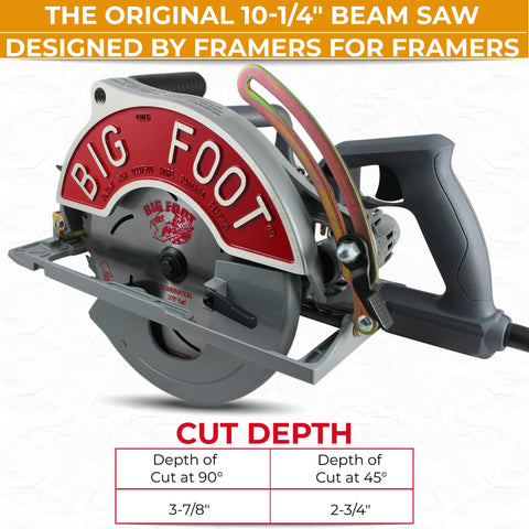 Big Foot Tools 10-1/4 inch blade enabling wide, efficient cuts