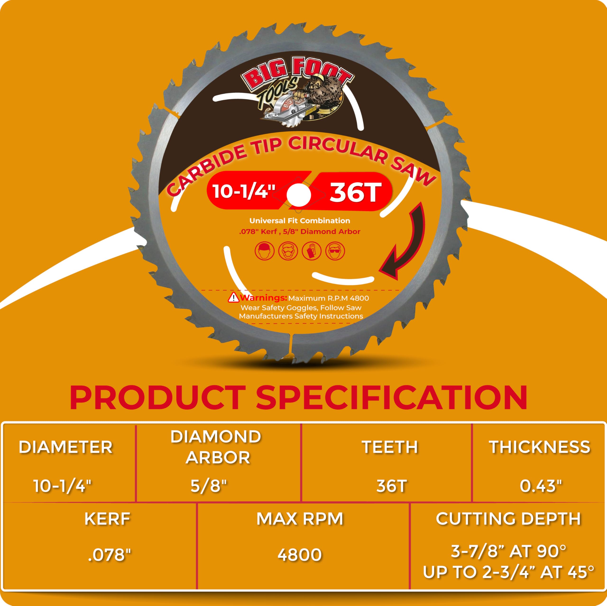 Big Foot Tools blade with diamond center hole for compatibility with diamond center saws.