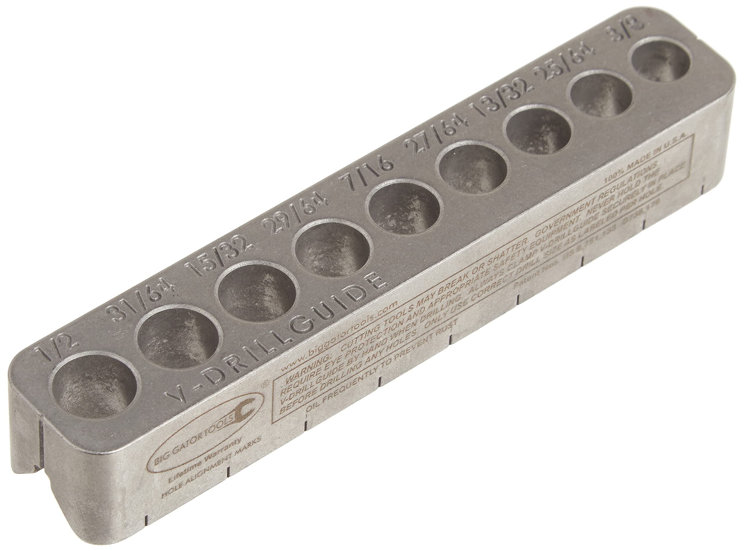 Big Gator Tools V-Drill Guide positioned on a work surface for precise perpendicular drilling.