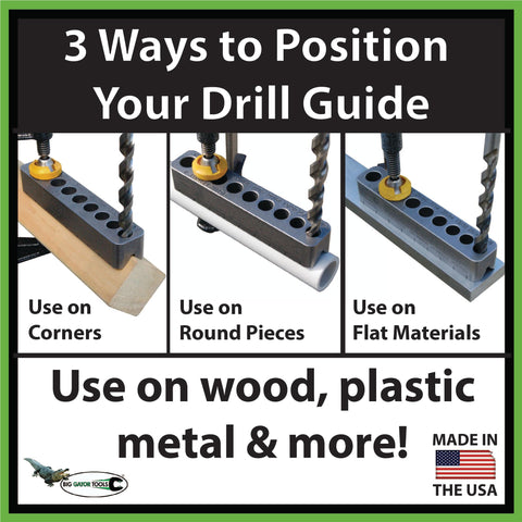 Big Gator Tools V-DrillGuide alignment marks aid center positioning