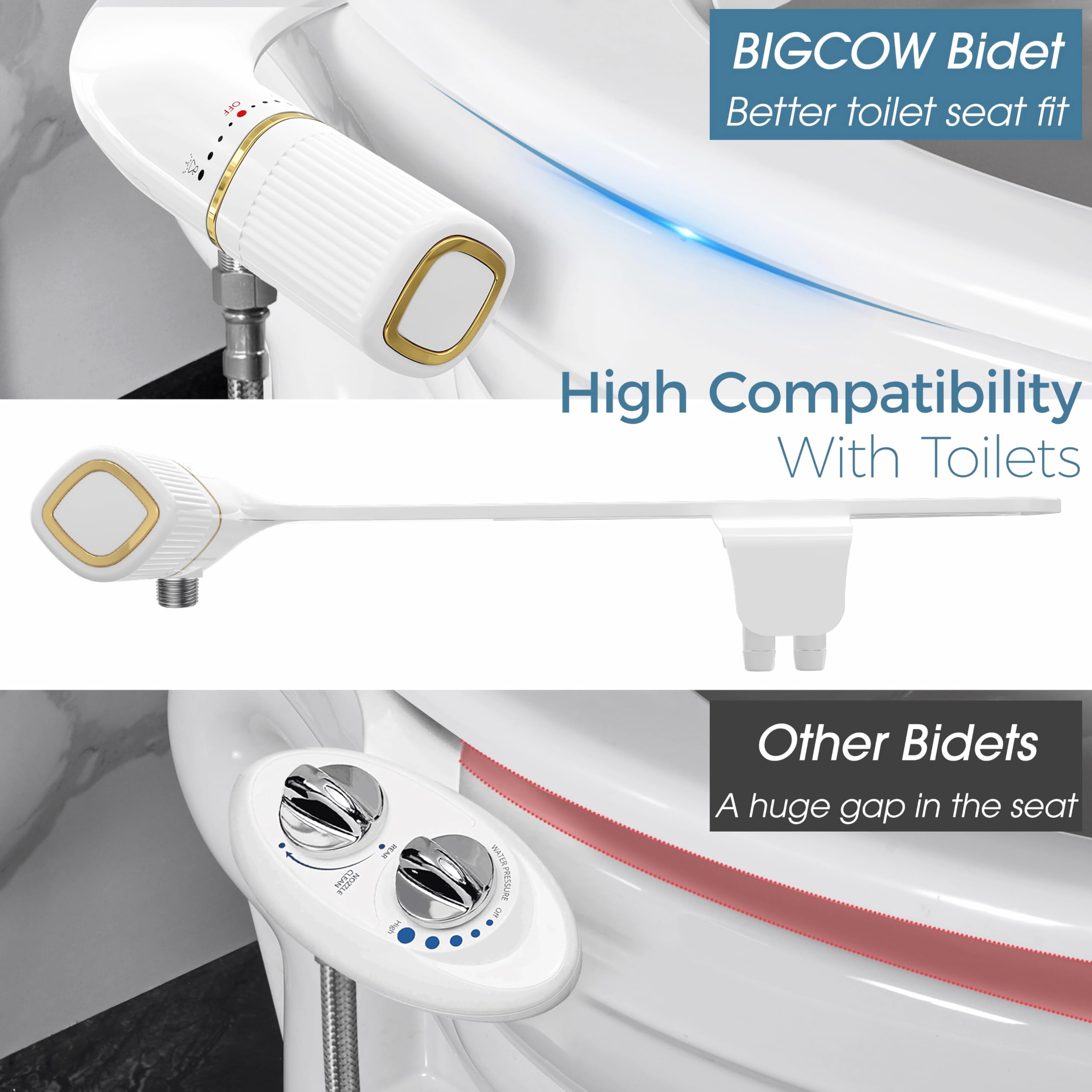 BIGCOW easy-to-use control knob adjusts water pressure for comfort.