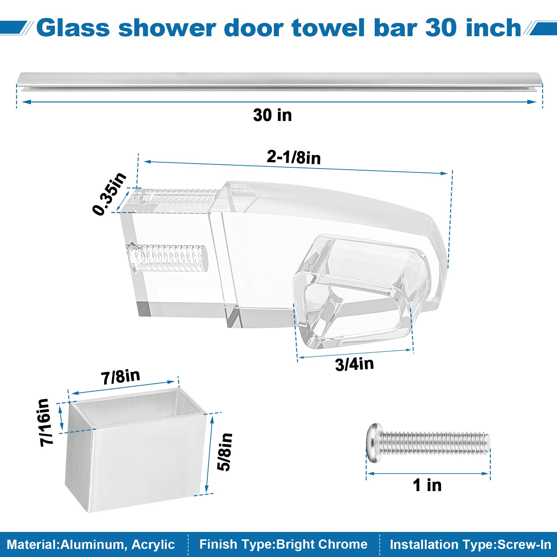 BigHead clear acrylic brackets for shower door, secure and clean look to match chrome bar