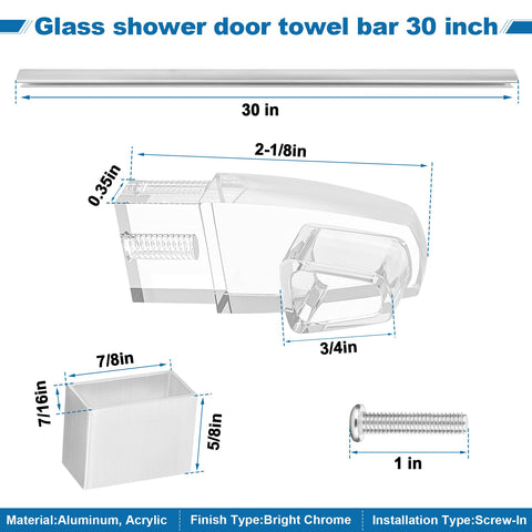 BigHead clear acrylic brackets for shower door, secure and clean look to match chrome bar