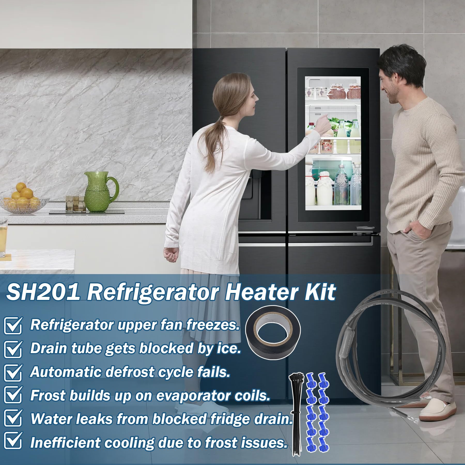 Illustration of improved defrost cycle with SH502 heater wire.