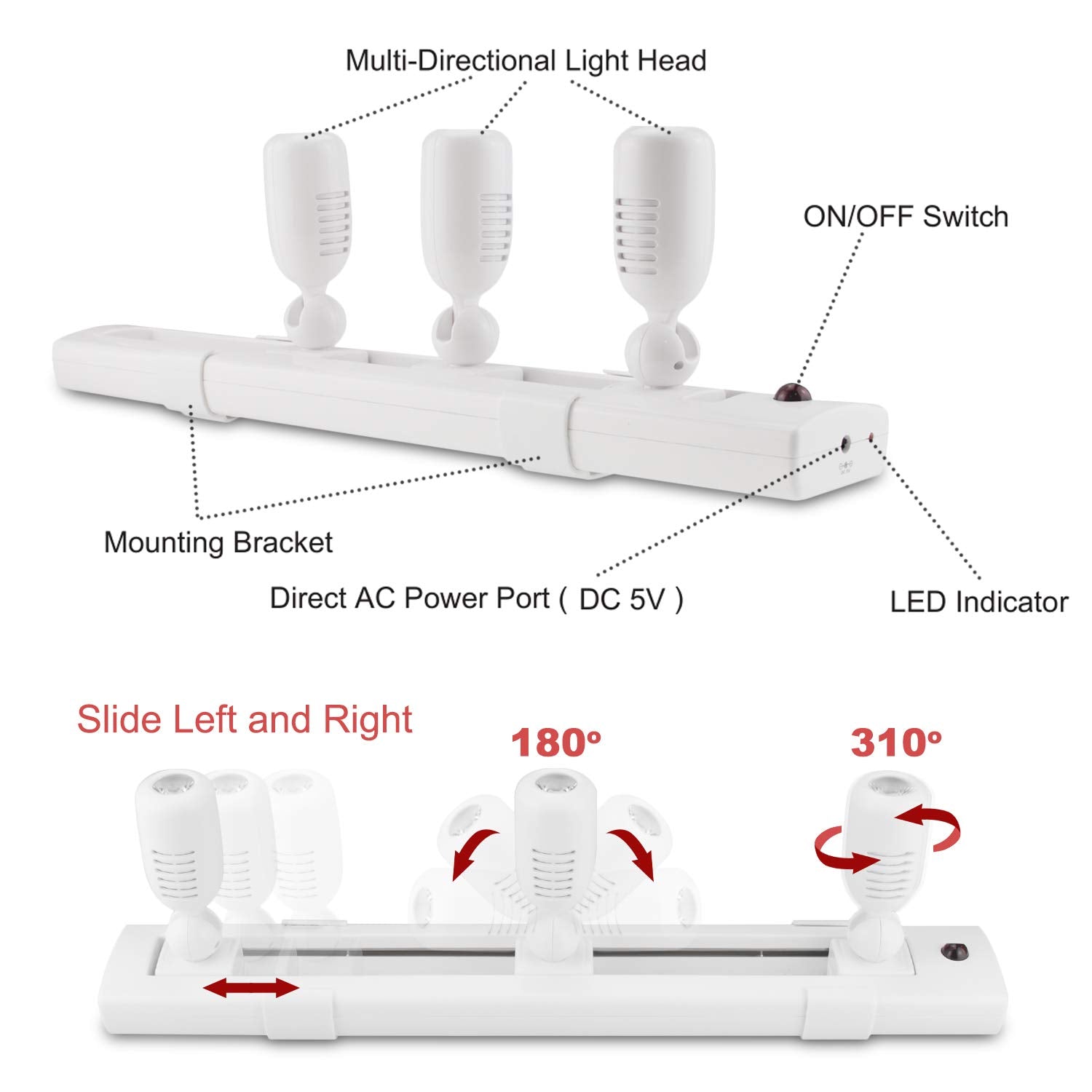 AC adapter powered track light with clean installation