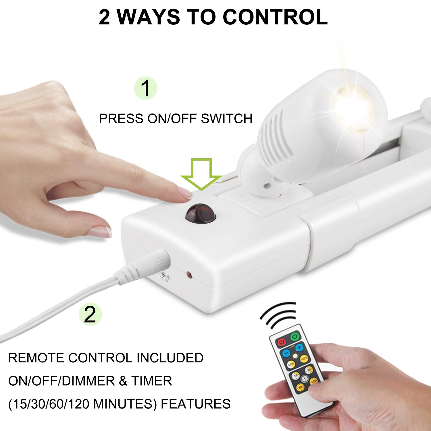 Rotatable, 310-degree heads provide customizable brightness via remote