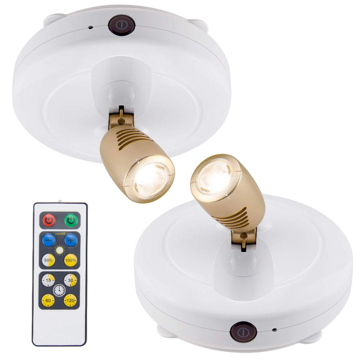 BIGLIGHT Spotlight battery-powered puck light highlights artwork with warm glow.