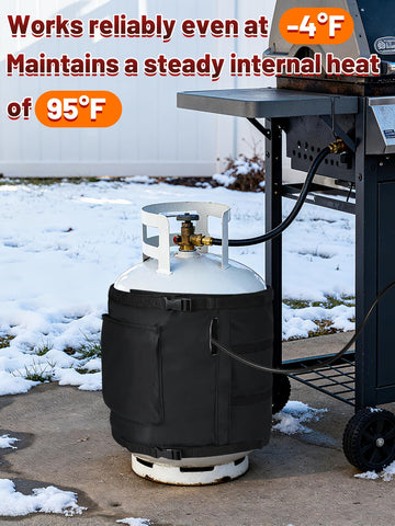 Bigmeta propane tank heater blanket with adjustable strap closure for a secure fit.