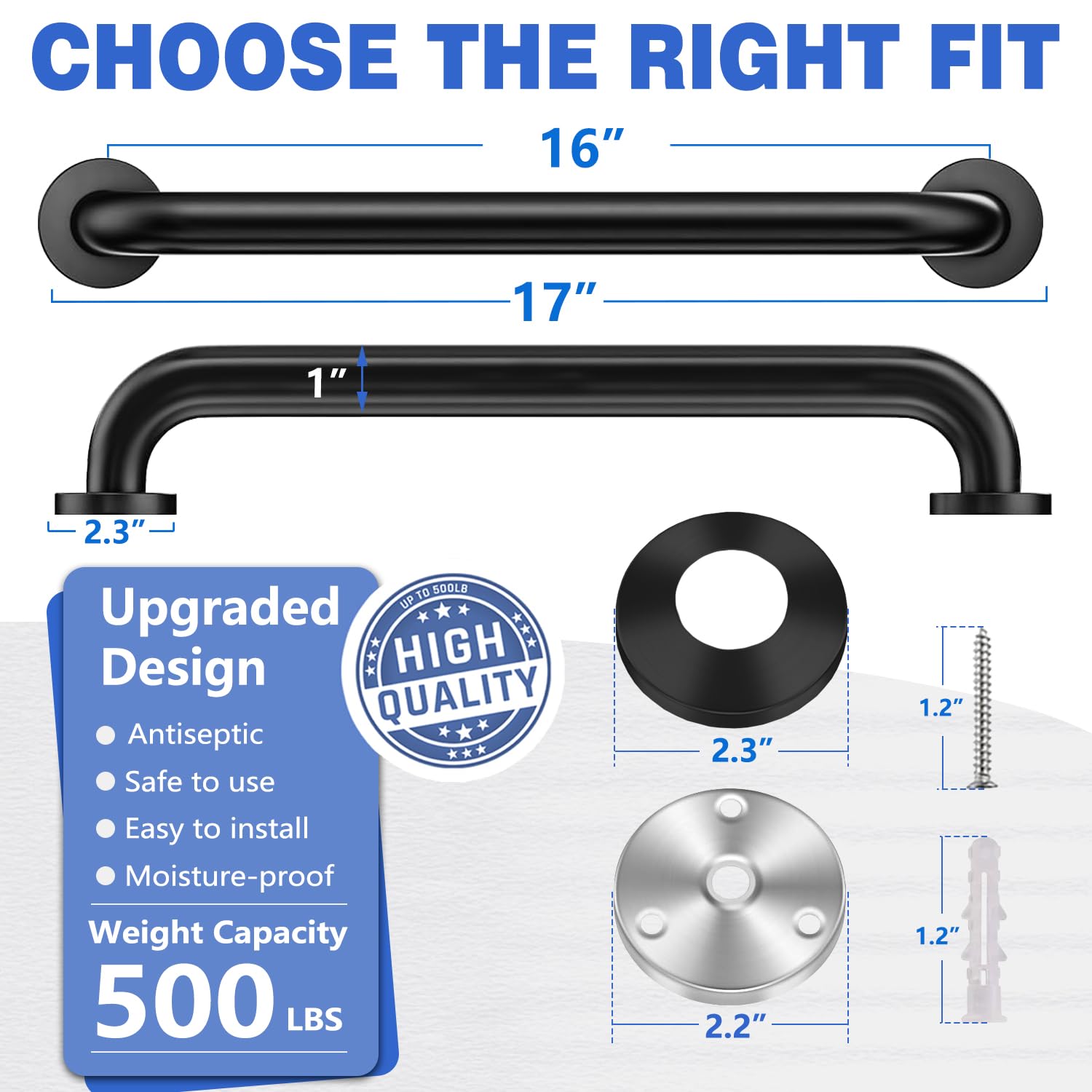 BIHOMIFI 16-inch bar with textured grip for confident shower footing.