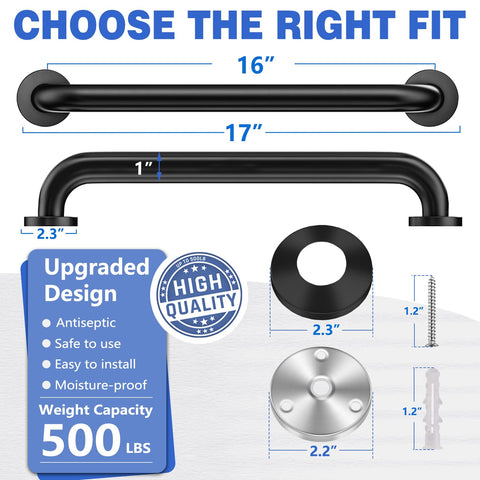 BIHOMIFI 16-inch bar with textured grip for confident shower footing.