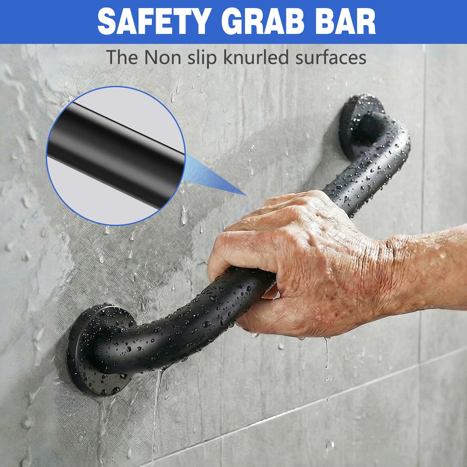 BIHOMIFI wall-mount grab bar installed on tile delivers secure bathroom support.
